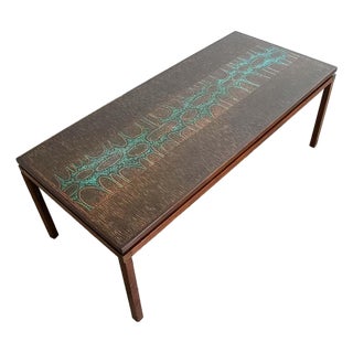 1960s Mid Century Danish Modern Coffee Table Rosewood Copper Etched Attributed to John Morkegaard For Sale