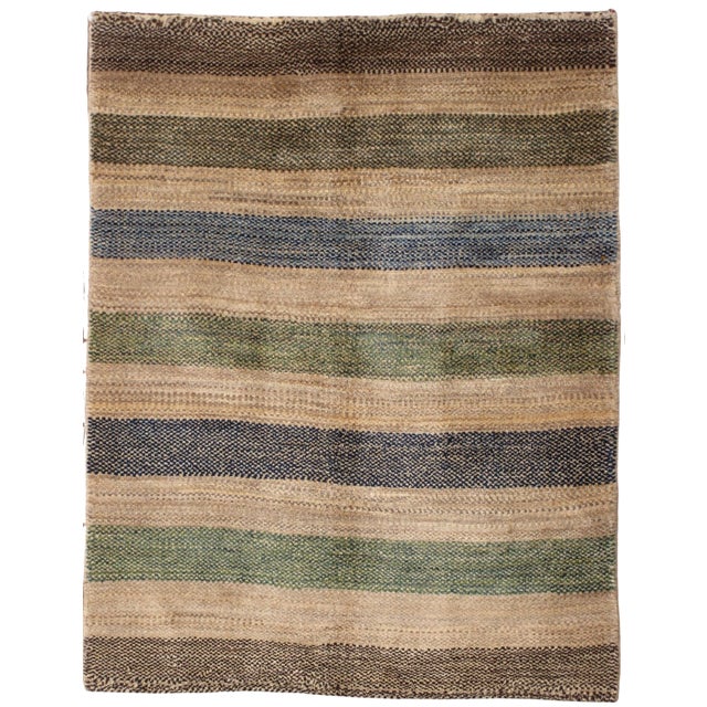 Textile Hand-Knotted Persian Tribal Gabbeh Rug 3'10" X 5' For Sale - Image 7 of 7