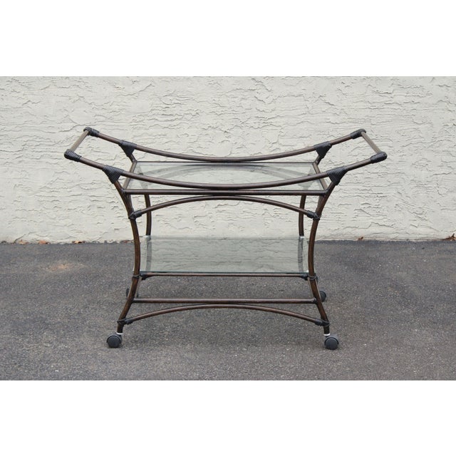 Contemporary Faux Rattan Rolling Bar Cart For Sale In Philadelphia - Image 6 of 12