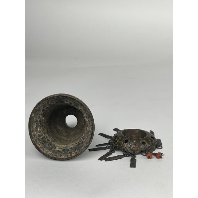 19th Century Persian Qajar Silver, Ruby & Turquoise Hookah Part For Sale - Image 4 of 5