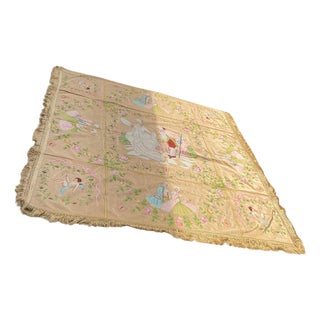 1950s French Silk Bed Topper Hand Painted For Sale