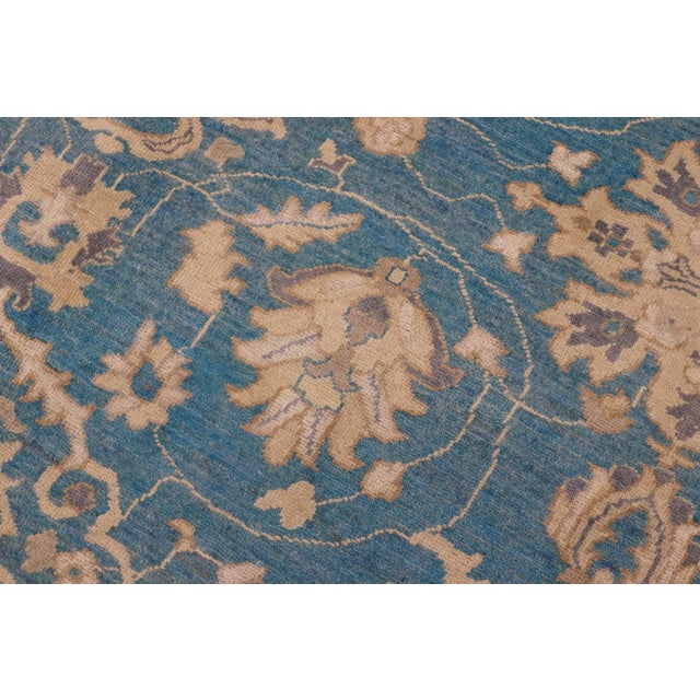 1990s Bohemien Ziegler Blue Beige Hand-Knotted Wool Rug - 9'2'' X 11'10'' For Sale In New York - Image 6 of 7