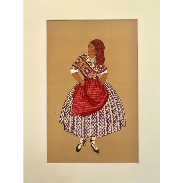 An original vintage / antique fine hand made pochoir color print of traditional costumes of France printed in 1929....