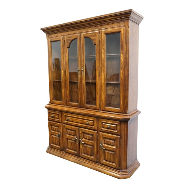 HIGH END VINTAGE Solid Oak Rustic European 62" Buffet w. Lighted Display China Cabinet 7080-67 / 7080-68 Cannot identify...