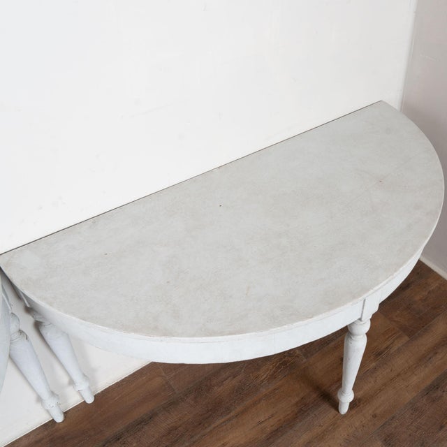 19th Century Pair of Large White Demi Lune Console Side Tables For Sale - Image 4 of 15