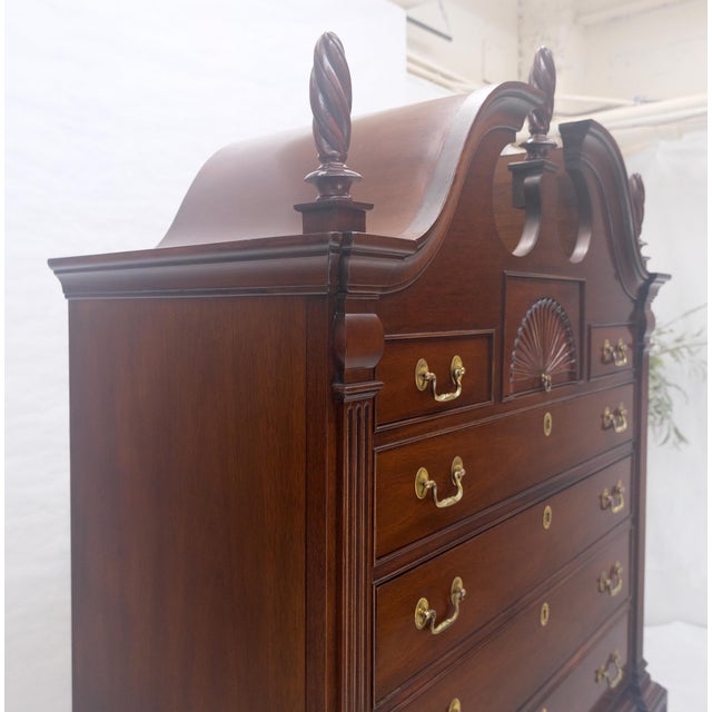 Mahagony 83" Tall 11 Drawers Finials Highboy Chest Dresser Chippendale MINT For Sale - Image 16 of 16