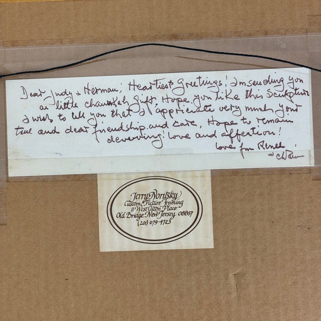 Brown Salvaged Framed Chaim Gross Shipping Parcel Label With Personal Note on Back, Ephemera For Sale - Image 8 of 8