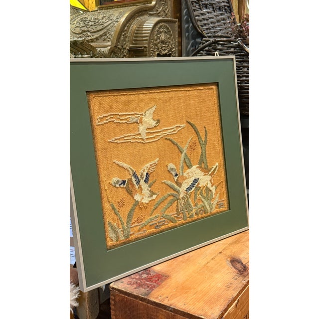 1930s Early Grenfell Industries Hooked Rug Mat Ducks in Flight Framed 1930s Newfoundland Folk Art For Sale - Image 5 of 7