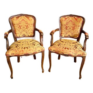 Mid-20th Century French Louis XV Style Fauteuil Armchairs - A Pair For Sale