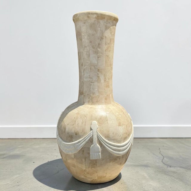 Vintage Tessellated Stone Vase With Ribbons For Sale - Image 9 of 10