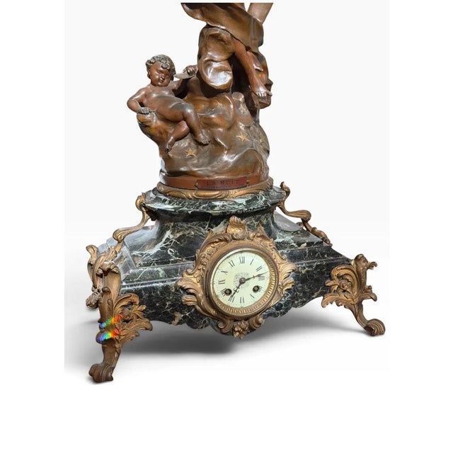 Antique French Bronze & Marble Art Nouveau Clock - La Nuit Madrassi.