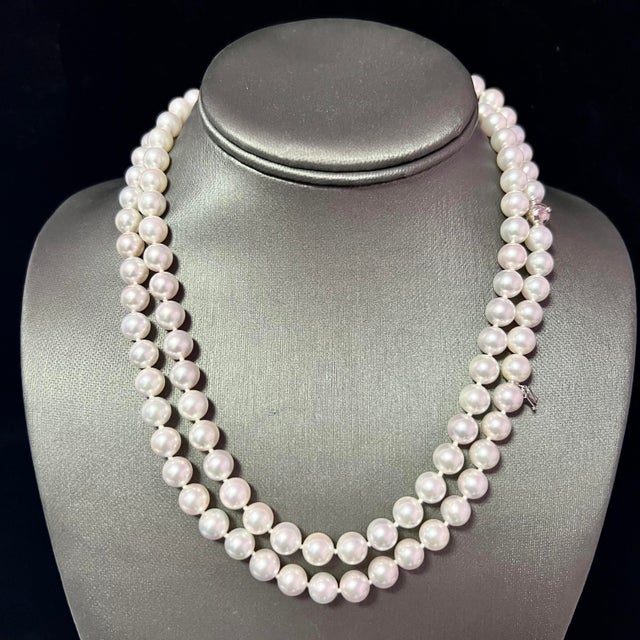 1990s 1990s Mikimoto Estate Akoya Pearl Diamond Necklace 36" 18k Gold For Sale - Image 5 of 12