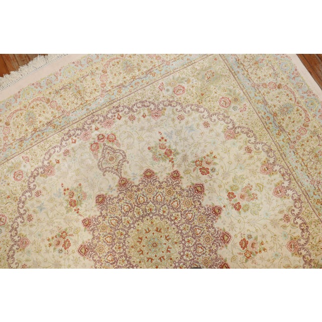 Textile Late 20th Century Zabihi Collection Rare Square Size Silk Persian Qum Rug - 6'4" x 6'6" For Sale - Image 7 of 12