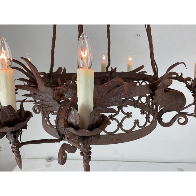 1940s Forged Iron Dragon Chandelier For Sale - Image 9 of 11