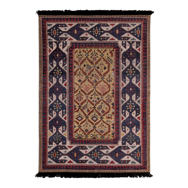 Rug & Kilim Seychour Style Runner, Red and Blue Geometric Pattern, 3x8 For Sale