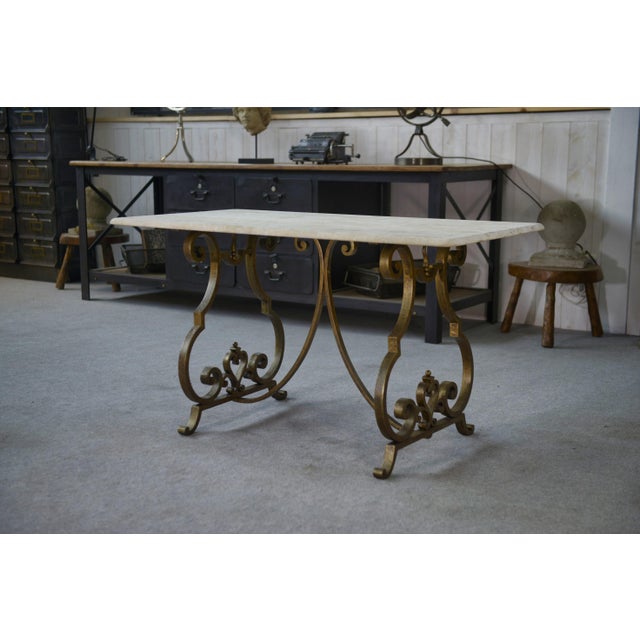 Stone Side Table with Gilt Wrought Iron Base by Gilbert Poillerat, 1940s For Sale - Image 7 of 11