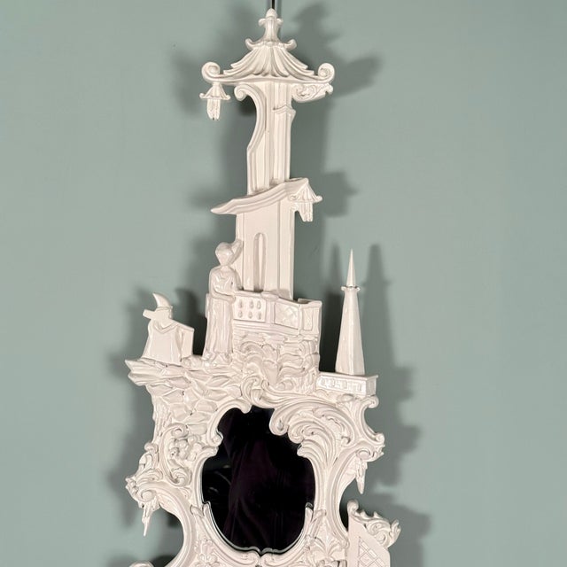 Chinoiserie 1971 Gampel Stoll White Gloss Chinoiserie Pagoda Mirror For Sale - Image 3 of 17