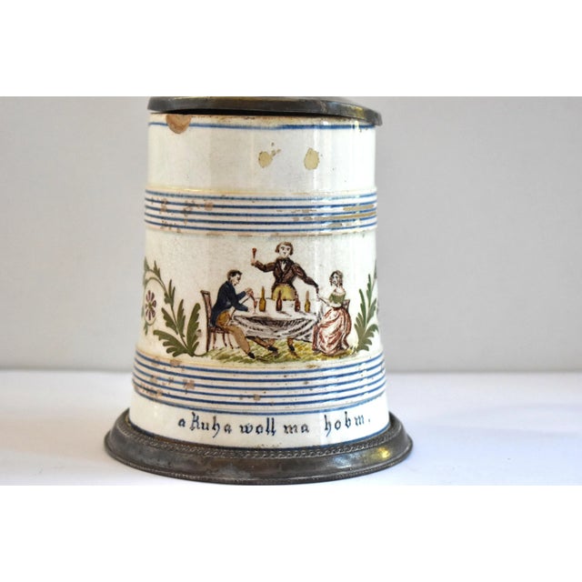 Antique Early 19th-Century German Pewter-Mounted Faience Tankard For Sale In San Francisco - Image 6 of 11