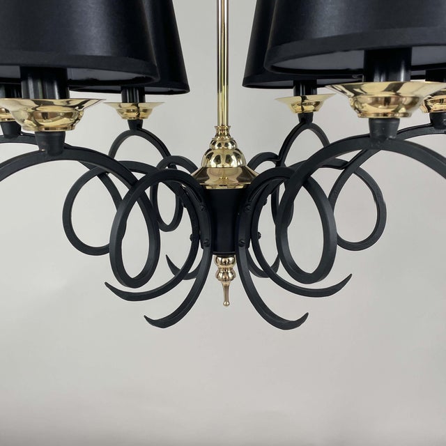Black Cast Iron and Brass Chandelier, France, 1950s For Sale - Image 11 of 17