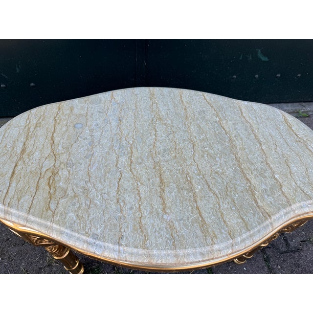 1950 French Louis XVI Gold Beech Marble Coffee Table - 1 Pc For Sale - Image 11 of 12