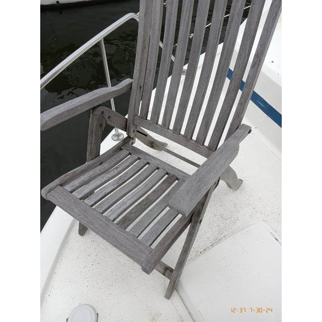Vintage Teak Folding Lounge Deck Arm Chairs - Set of 2 For Sale - Image 11 of 12