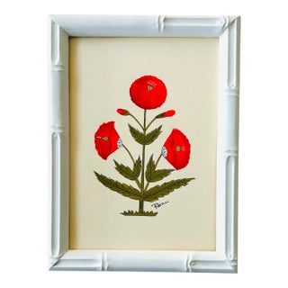 Hand-Painted Jaipuri Red and Green Floral Motif Painting in Hand-Painted Frame For Sale