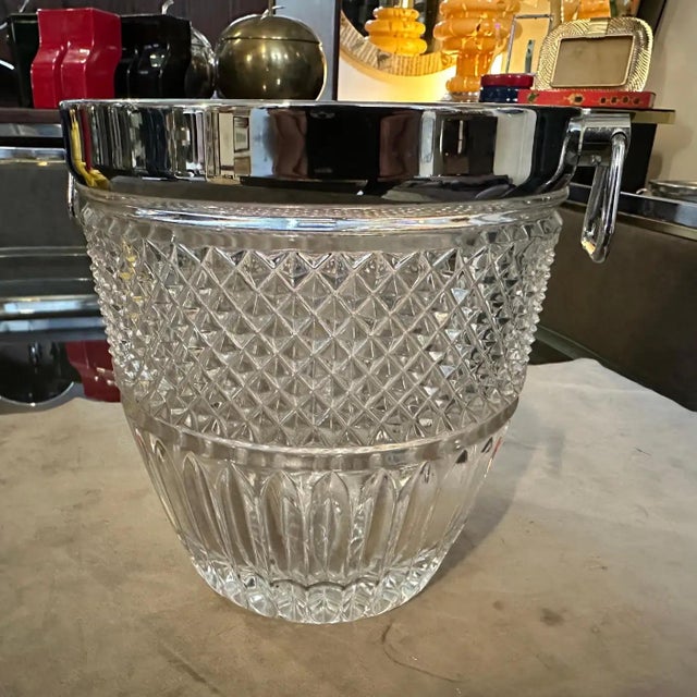 Transparent 1980s Modernist Crystal and Silver Plate French Wine Cooler For Sale - Image 8 of 12