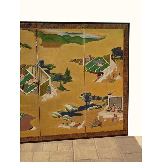 Late 19th Century 1800s Japanese Four Panel Screen Picture Genji Tokugawa W Letter of Authenticity For Sale - Image 5 of 15