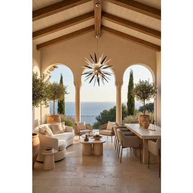 2020s Hand-Blown Murano Glass Sputnik Chandelier, 51 Clear and Black Tips, Brass Frame For Sale - Image 5 of 5