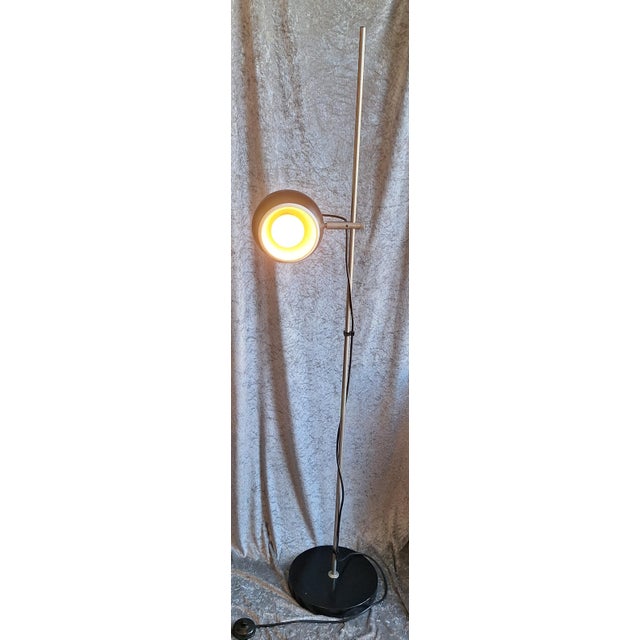 1970s Vintage German Height-Adjustable Floor Lamp with Black Metal Base and Black Lamp Globe on Chrome-Plated Metal Mount, 1970s For Sale - Image 5 of 7