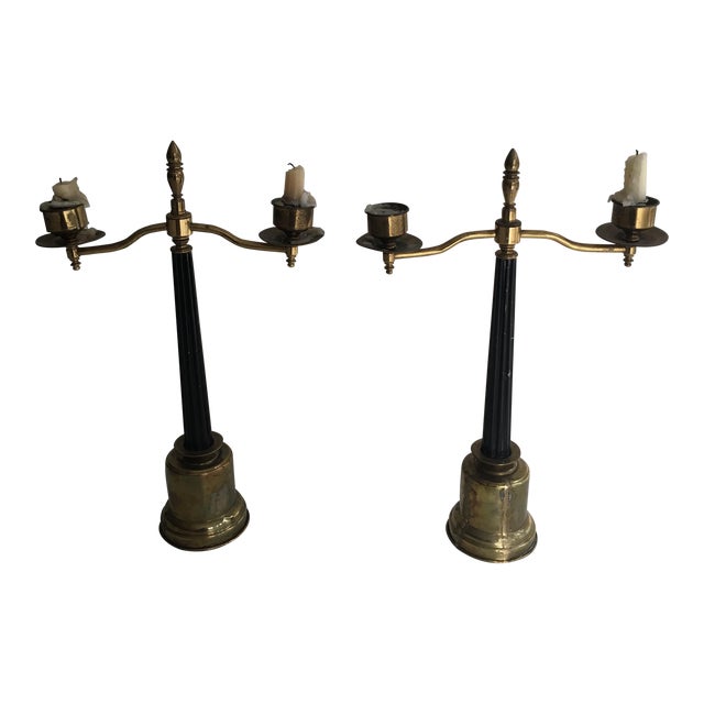 Brass & Black Candelabras A Pair Chairish