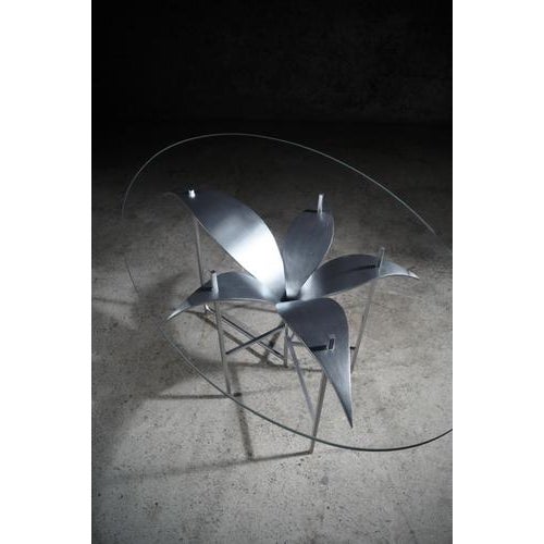 Contemporary Coffee Table for a Botanist in Steel and Glass by Frederic Gaillard For Sale - Image 3 of 8
