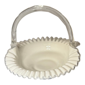 Vintage Fenton Silver Crest Milk Glass Handled Basket – Ruffled Edge Brides Basket (1970s)