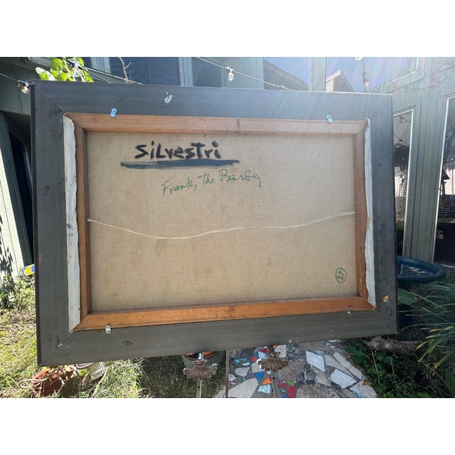 Mid 20th Century Post Impressionist Figural Oil on Canvas 'Franks Barber Shop' Signed Victor J. Silvestri For Sale - Image 11 of 11