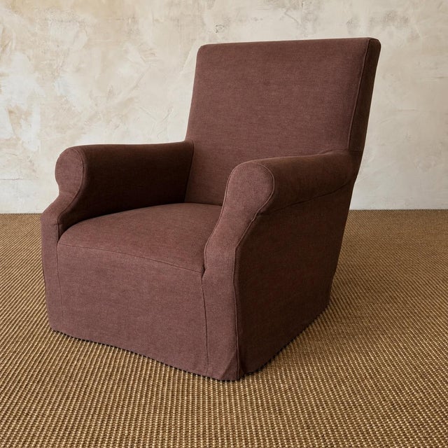 Regent Chair Slip Covered in Belgian Linen- Dark Rust For Sale - Image 4 of 10
