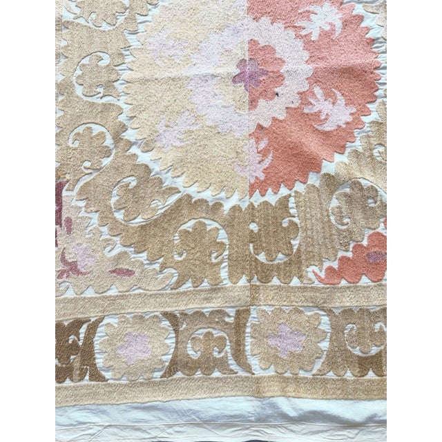 Mid-Century Modern Neutral Tan Suzani Tablecloth For Sale - Image 3 of 7