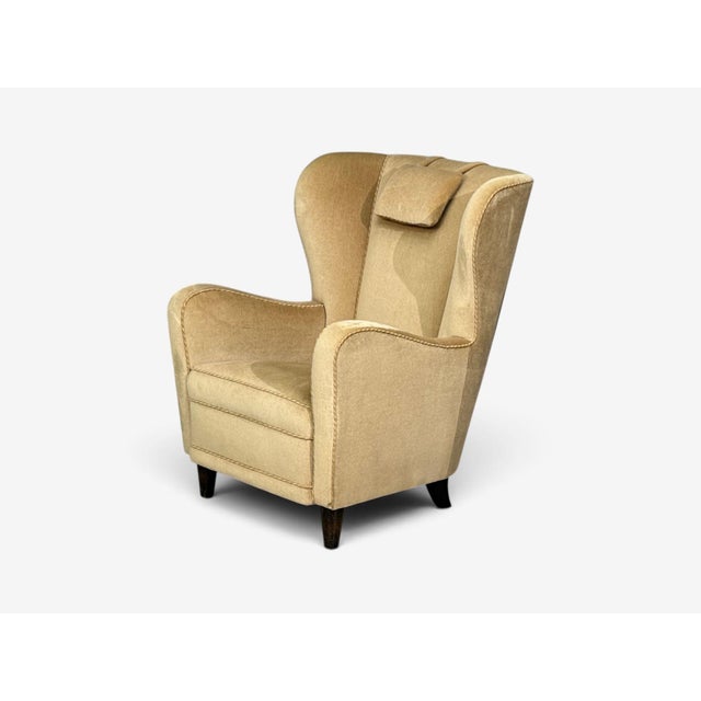 Finnish Modern, Wingback Chairs, Beige Velvet, Wood, Finland, 1950s For Sale In New York - Image 6 of 12