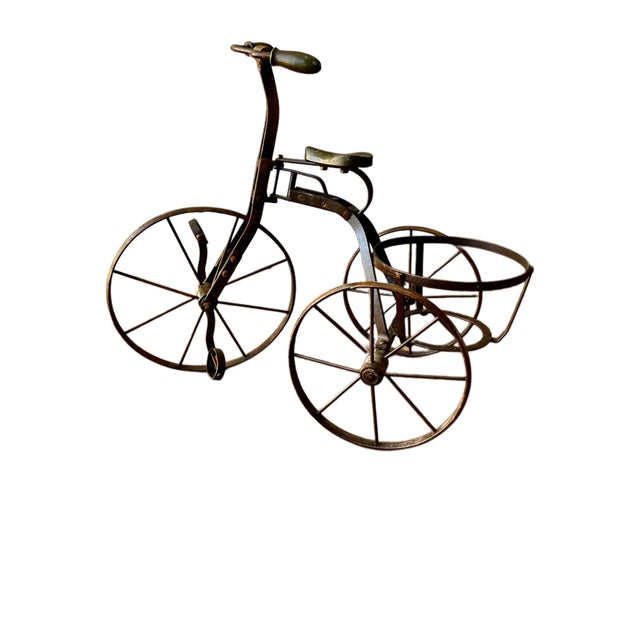 Vintage Decorative Metal Tricycle Planter With Spoked Wheels and Brass Accents For Sale In Milwaukee - Image 6 of 17
