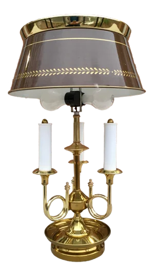 Vintage French Empire Brass Bouillotte Lamp Having Large Toleware Shade