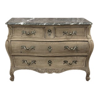 Antique Bombe Marble Top Commode in Stripped Oak For Sale