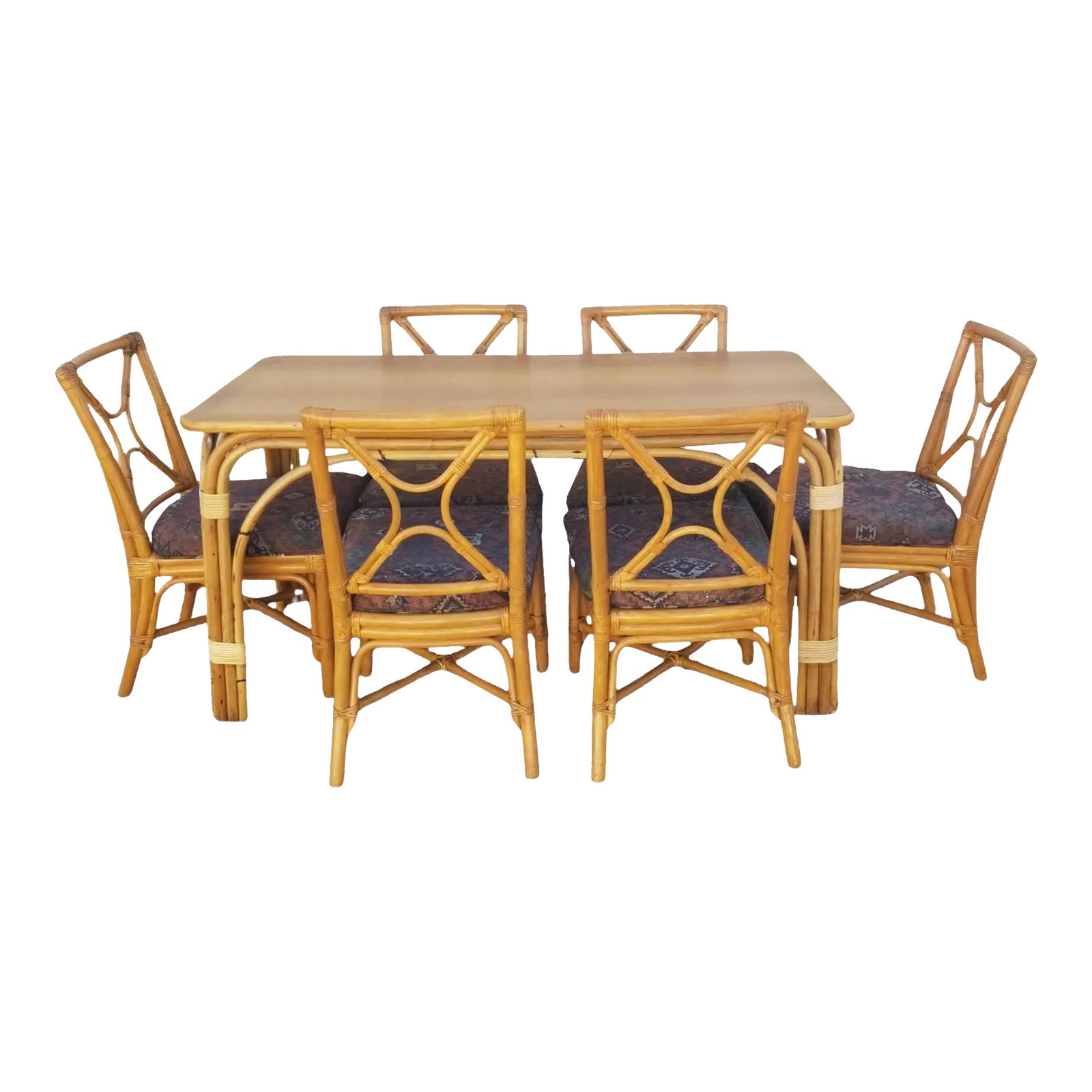 1950s Restored Rattan Dining Room Table and Chairs Set of 7 Chairish