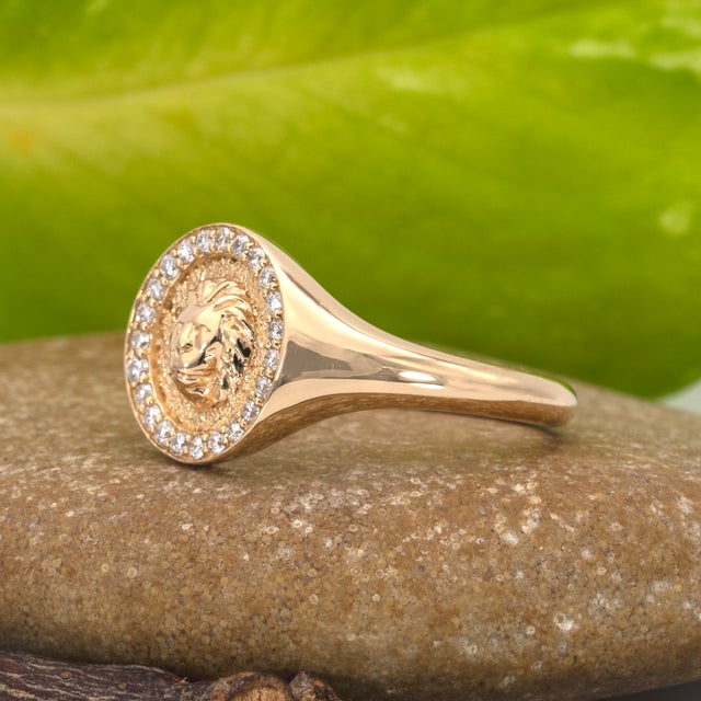Leo Ring With Natural Diamond Accented Halo in Solid 14k Gold, Fine Jewelry, Size 6.75 For Sale In Columbus - Image 6 of 8