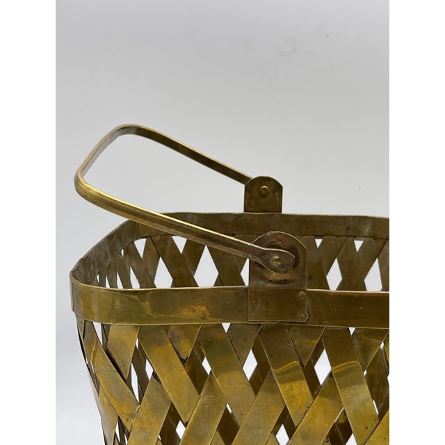 Brass Large Vintage Woven Brass Basket Handled Basket For Sale - Image 8 of 12