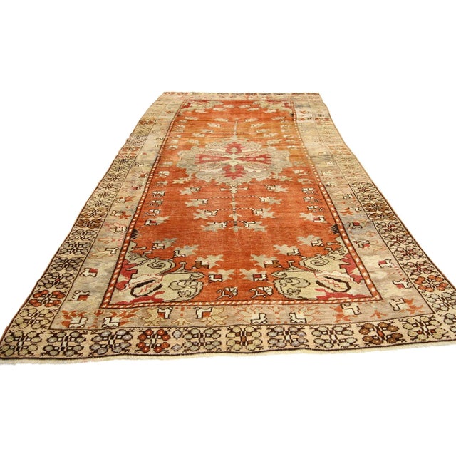 Rustic Antique Turkish Oushak Rug Runner - 04'04x 08'09 For Sale - Image 3 of 5