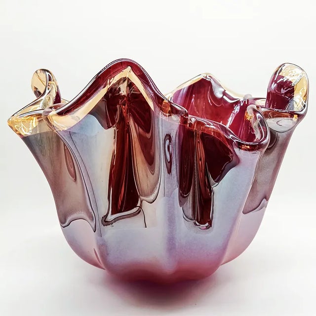 Purple Large Glossy Purple Jacketed Fazzoletto Vase in Hand Worked Murano Glass For Sale - Image 8 of 8