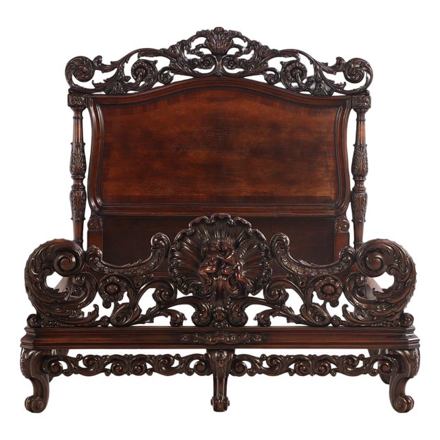 Carved Walnut Marriage Bed, C. 1890 For Sale