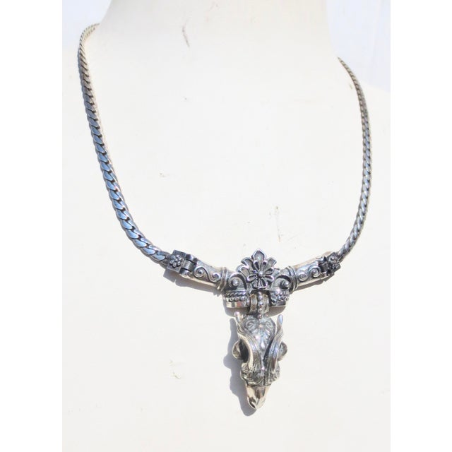 Modern Sterling Silver Aires/ Ram Head Necklace. For Sale - Image 3 of 7