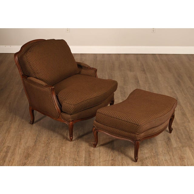 High Quality American Made Carved Frame Bergere Lounge Chair with Matching Ottoman
