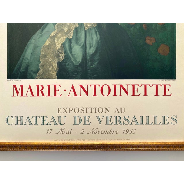 Teal Madame Vigee Le Brun Vintage 1955 Neoclassical Mourlot Lithograph Print Framed French Exhibition Poster " Marie Antionette With a Rose " 1783 For Sale - Image 8 of 15