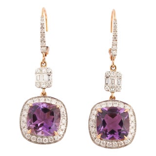 Natural amethyst 8.86cts & diamond 1.41cts earring in 18k gold For Sale